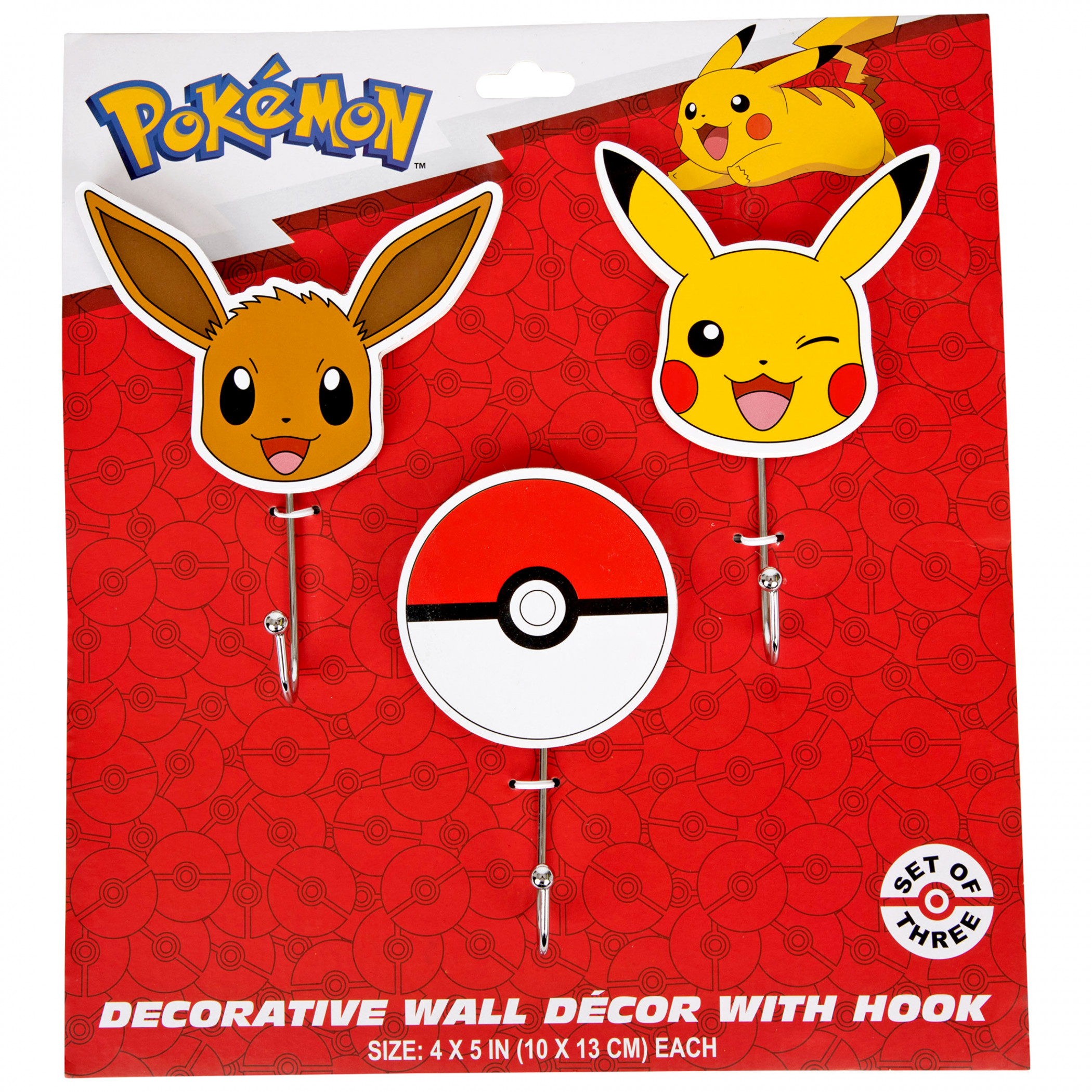 Pokemon Pikachu Eevee and Pokeball 3-Piece Die Cut Wall Hook Set