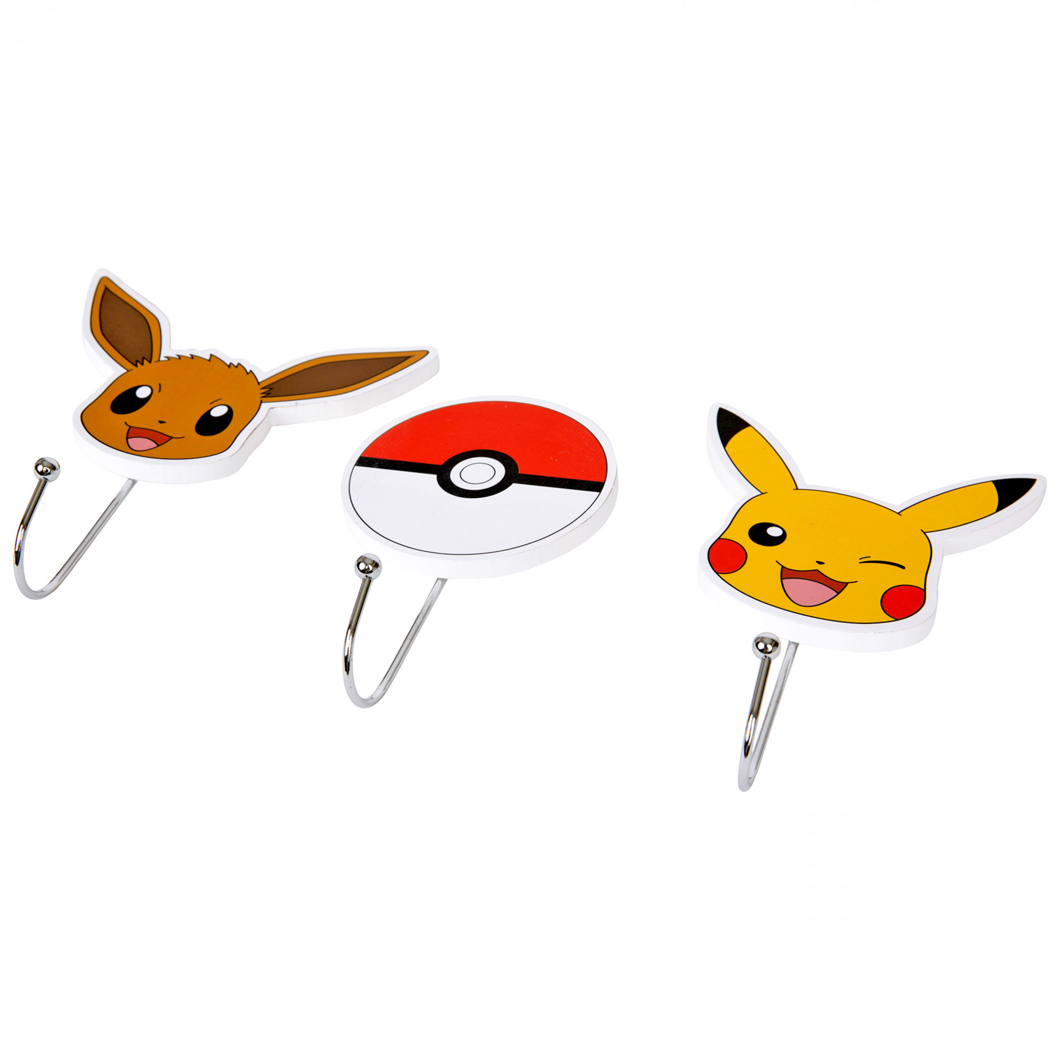 Pokemon Pikachu Eevee and Pokeball 3-Piece Die Cut Wall Hook Set