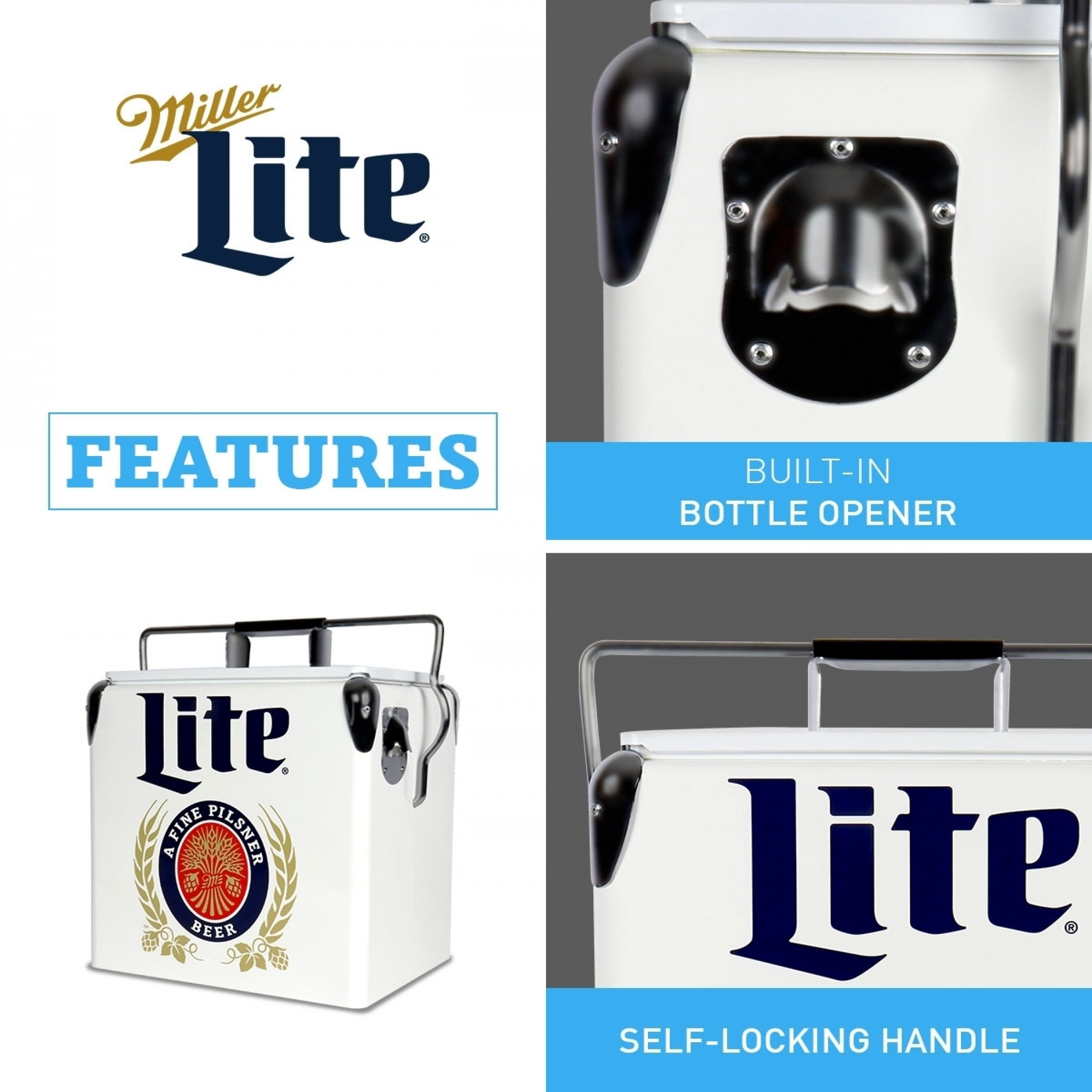 Miller Lite® 13L Retro Ice Chest Cooler with Bottle Opener