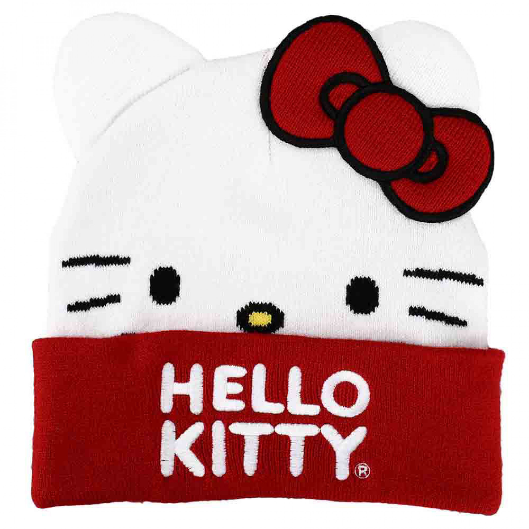 Hello Kitty Embroidered Big Face Cosplay Cuff Beanie