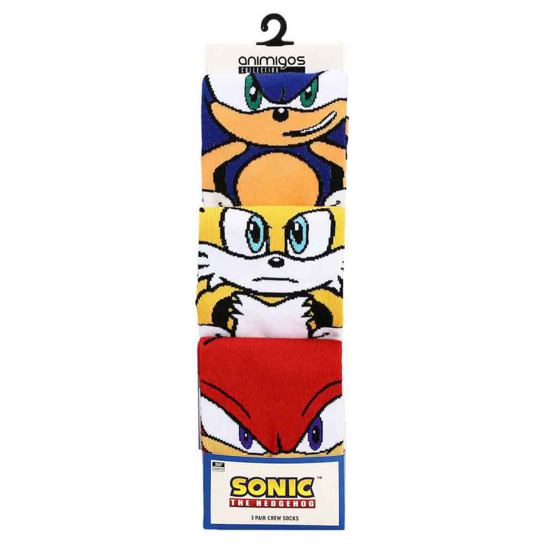 Sonic The Hedgehog, Tails and Knuckles 3-Pair Pack of Crew Socks