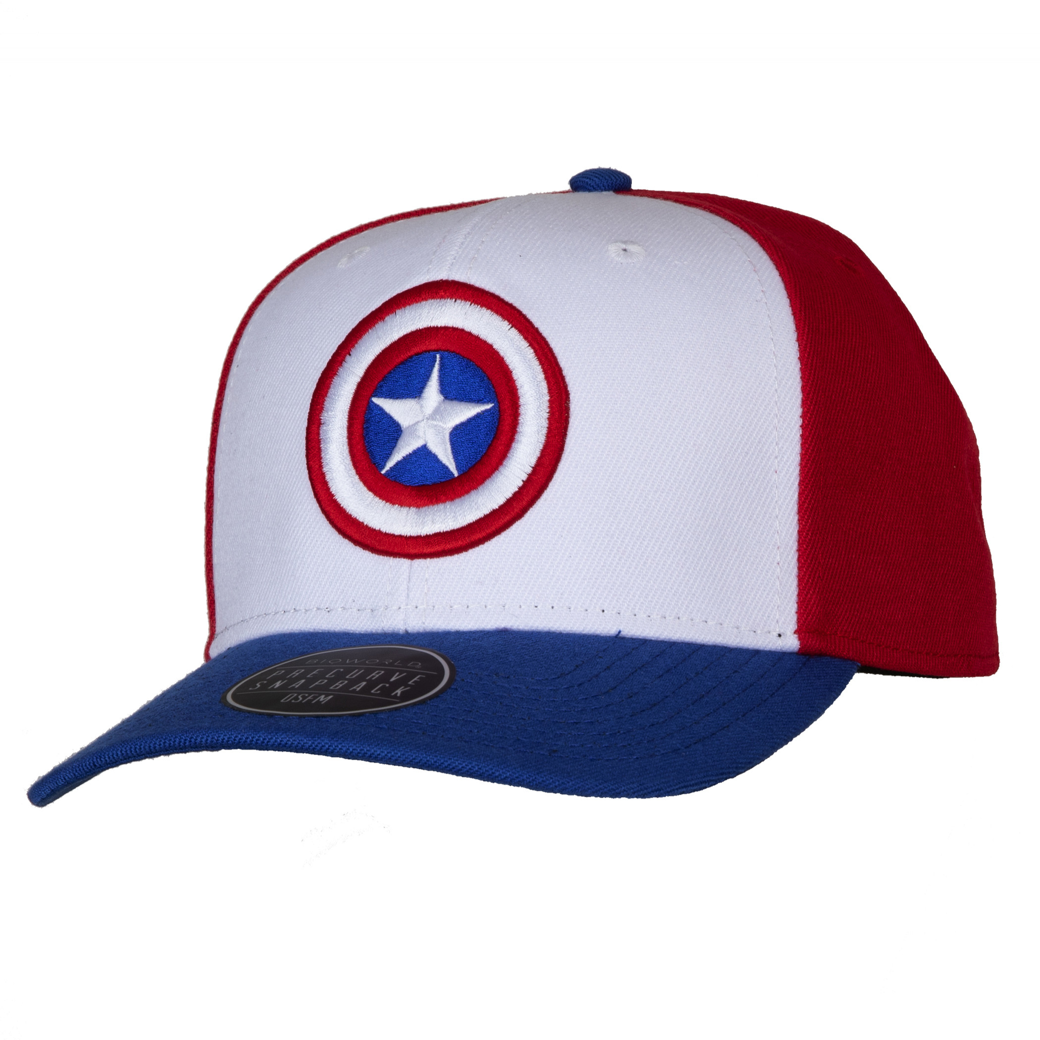 Captain America Shield Symbol Red, White and Blue Pre-Curved Snapback Hat