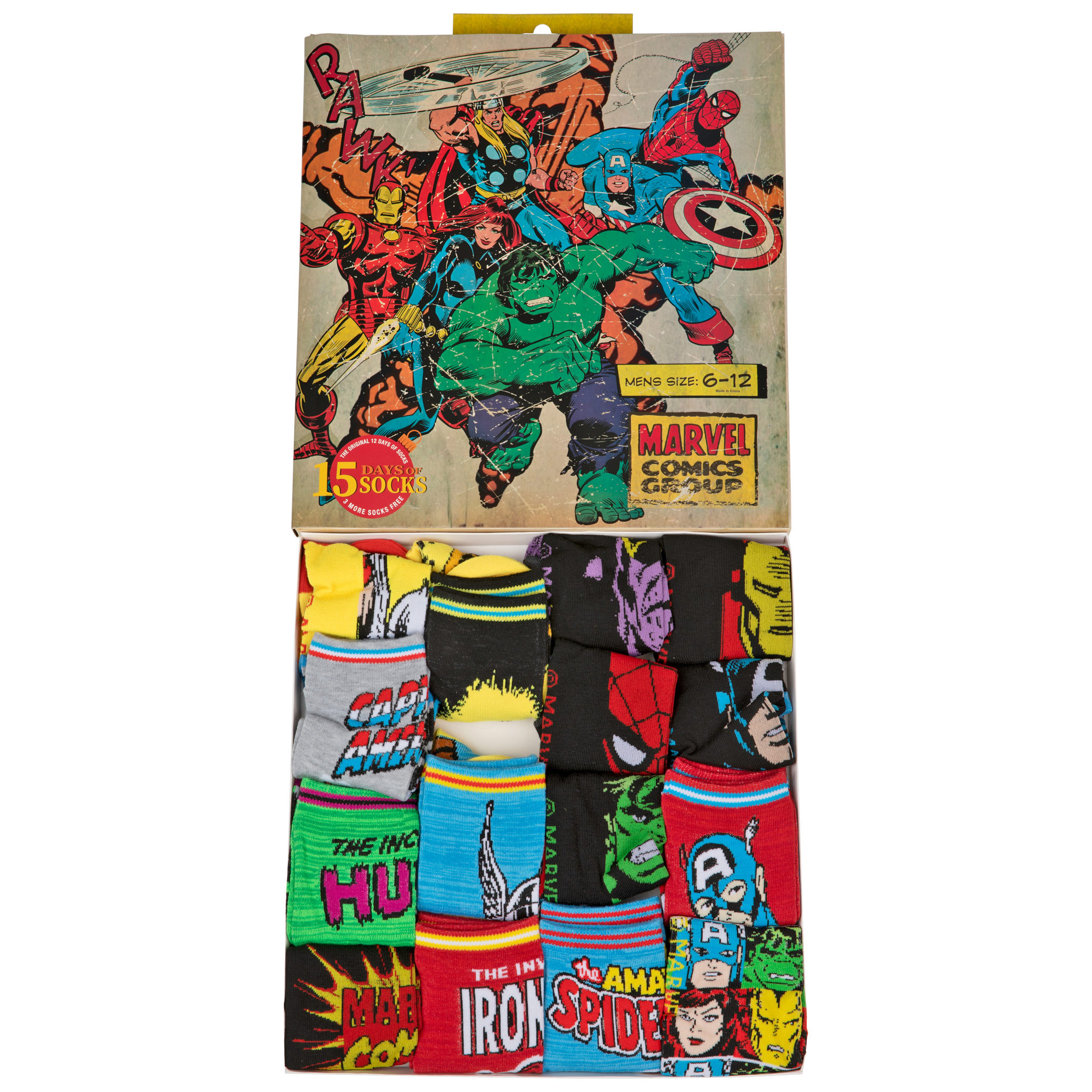 Marvel Comics 15 Days of Socks Advent Gift Box Men's Socks