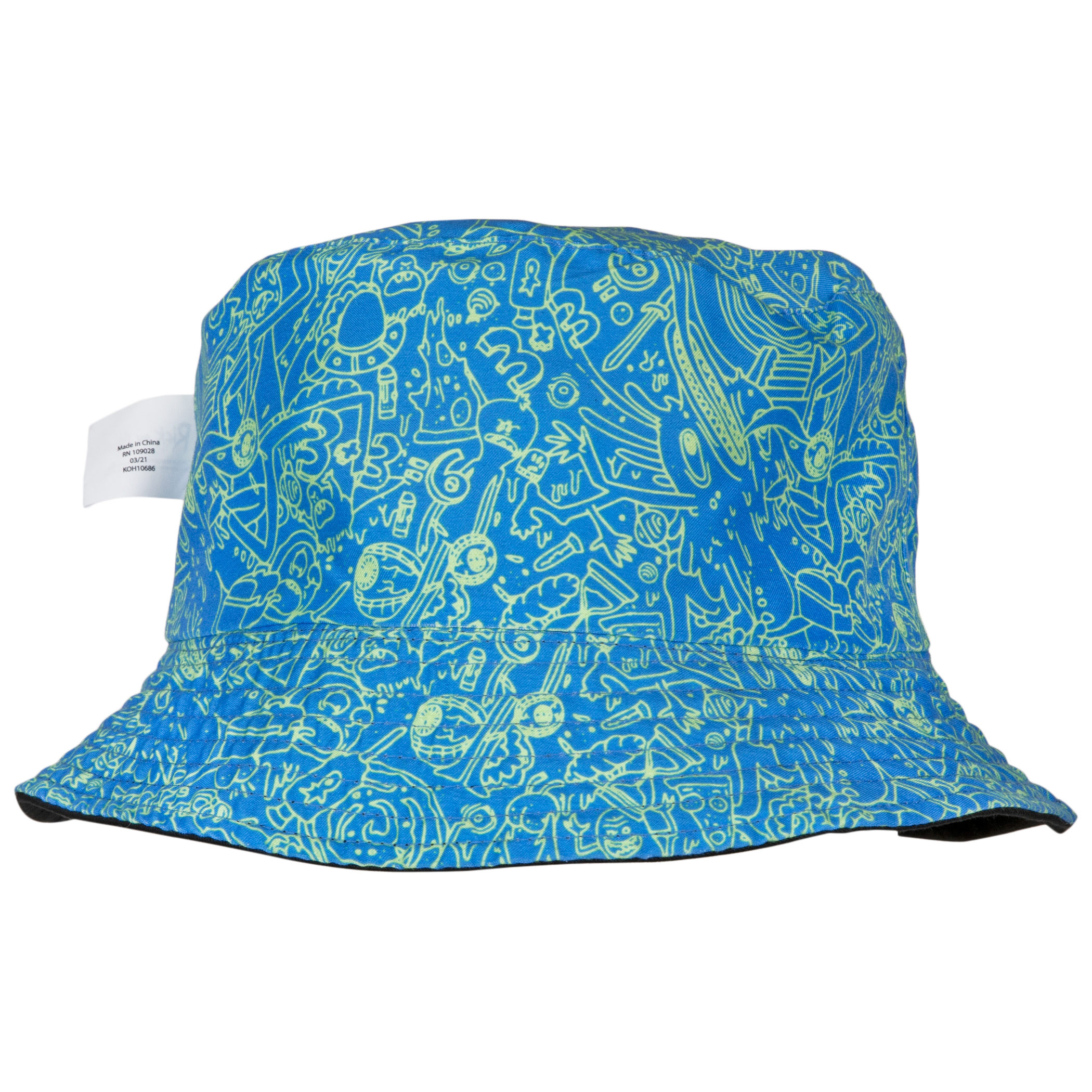 One Size Concept One Rick and Morty Outline and Interdimensional Collage Cotton Reversible Bucket Hat Black and Neon 