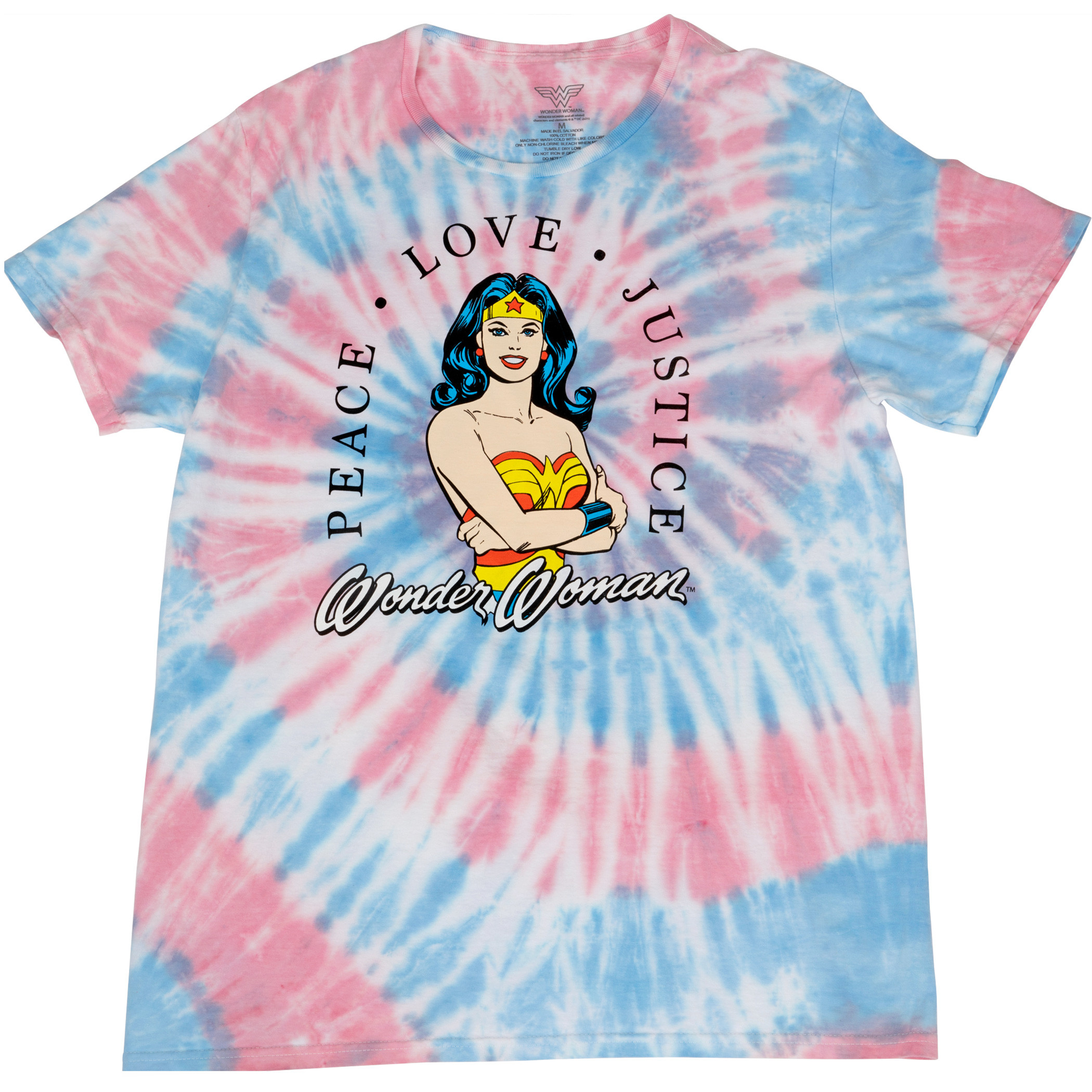 Wonder Woman Character Peace Love and Justice Tie Dye T-Shirt