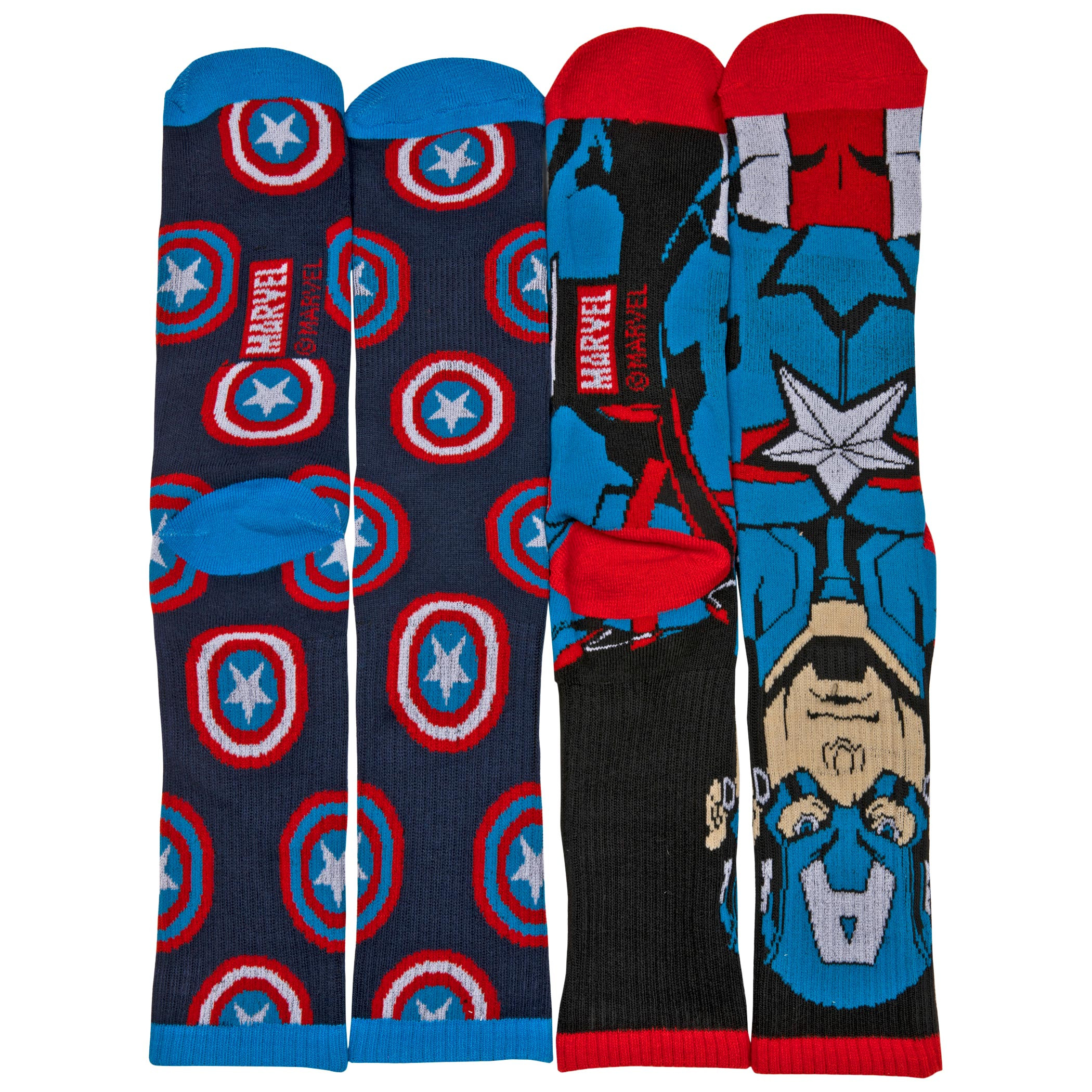 Captain America Character and Shield Symbols 2-Pair Pack of Athletic Socks