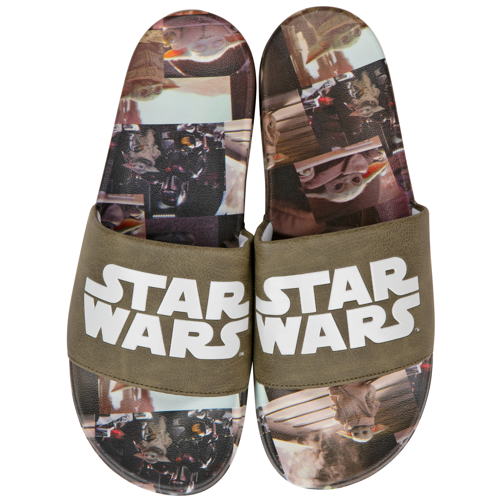 Star Wars Logo with The Child from the Mandalorian Scenes Sandal Slides