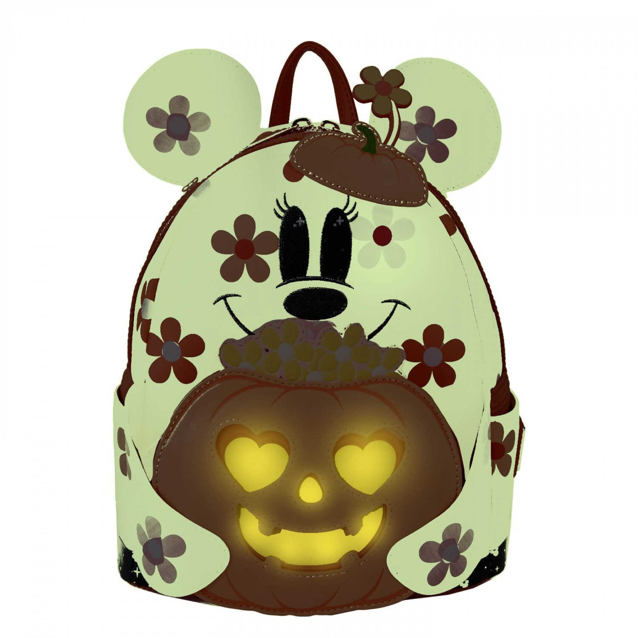 Minnie Mouse Floral Pumpkin Glow in the Dark Mini Backpack By Loungefly