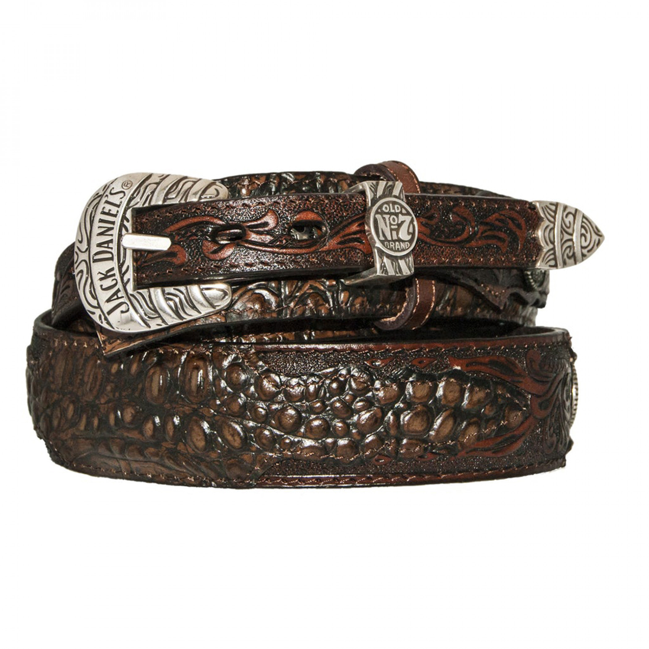 Jack Daniel's Brown Leather Alligator Embossed 1.5" Ranger Belt