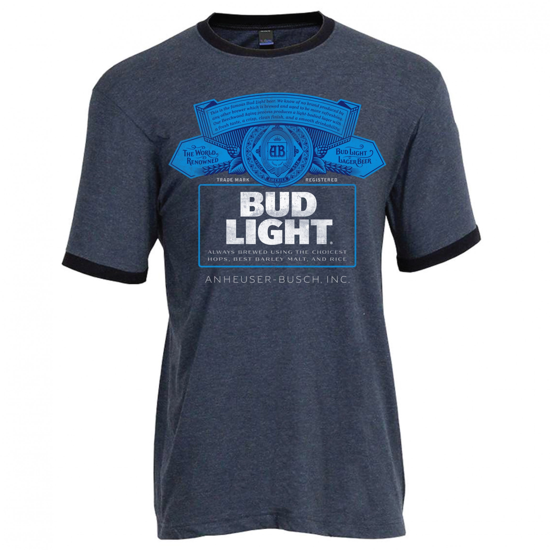 Bud Light Men's Charcoal Blue Ringer T-Shirt