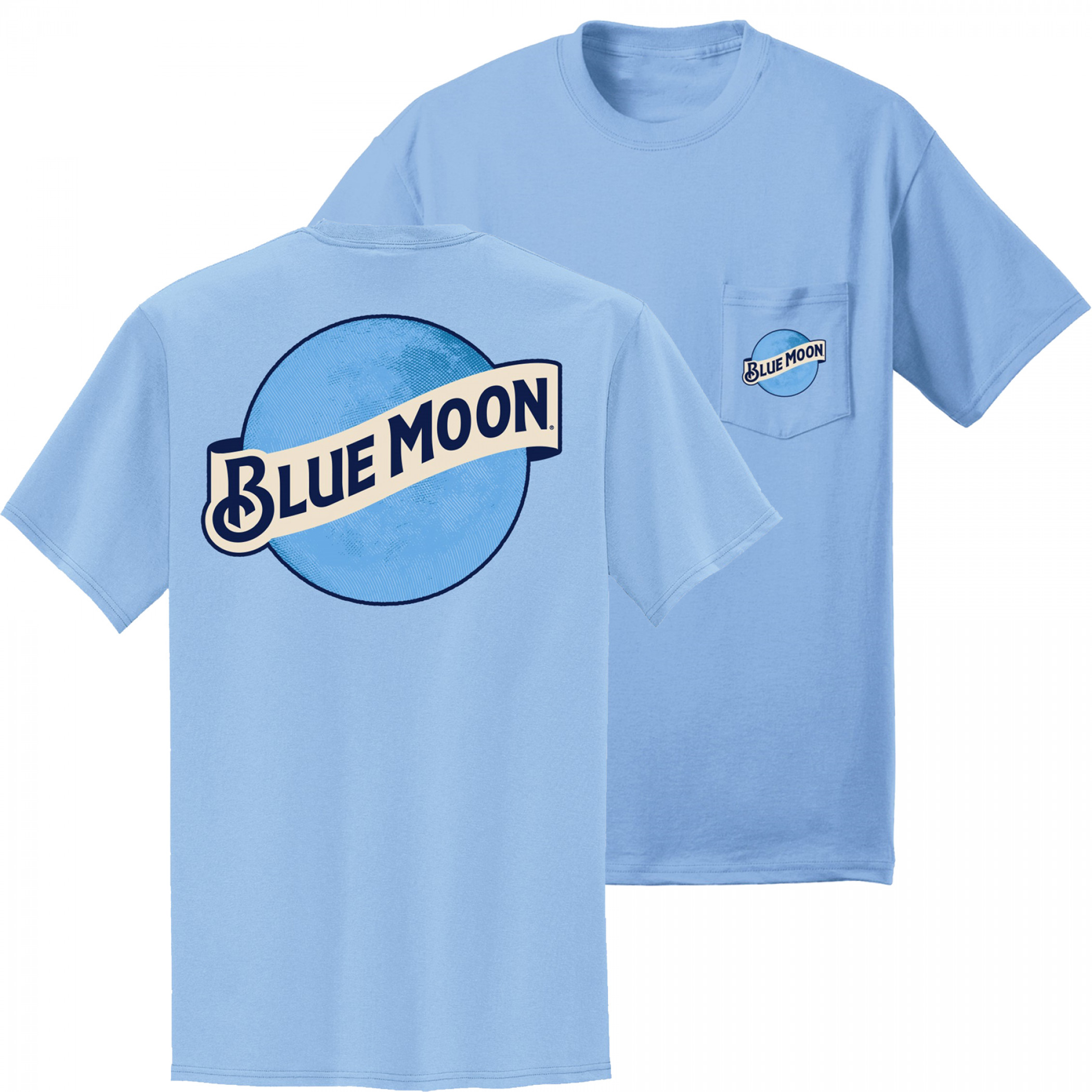 Blue Moon Front and Back Logo Printed Pocket T-Shirt