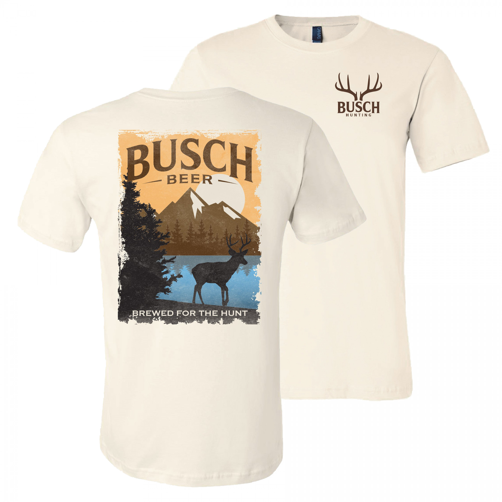 Busch Beer Brewed For The Hunt Front and Back Print Natural T-Shirt