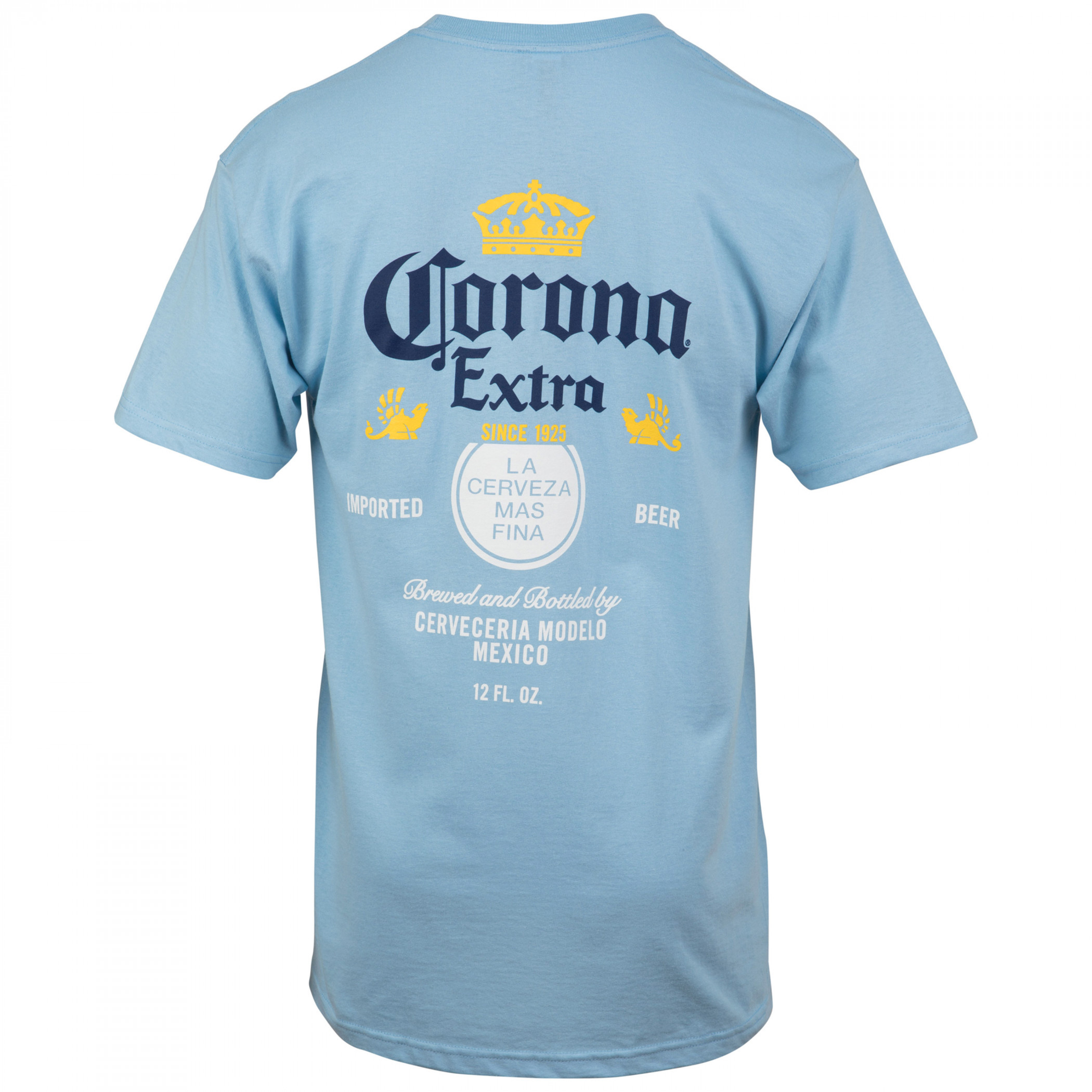 Corona Extra Label Light Blue Front and Back Print T-Shirt