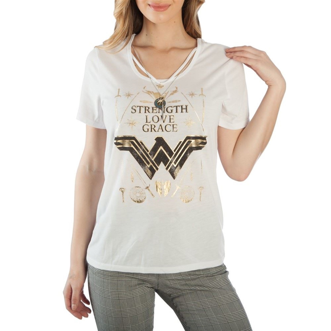 Wonder Woman Gold Foil With Neck Charm Women's T-Shirt