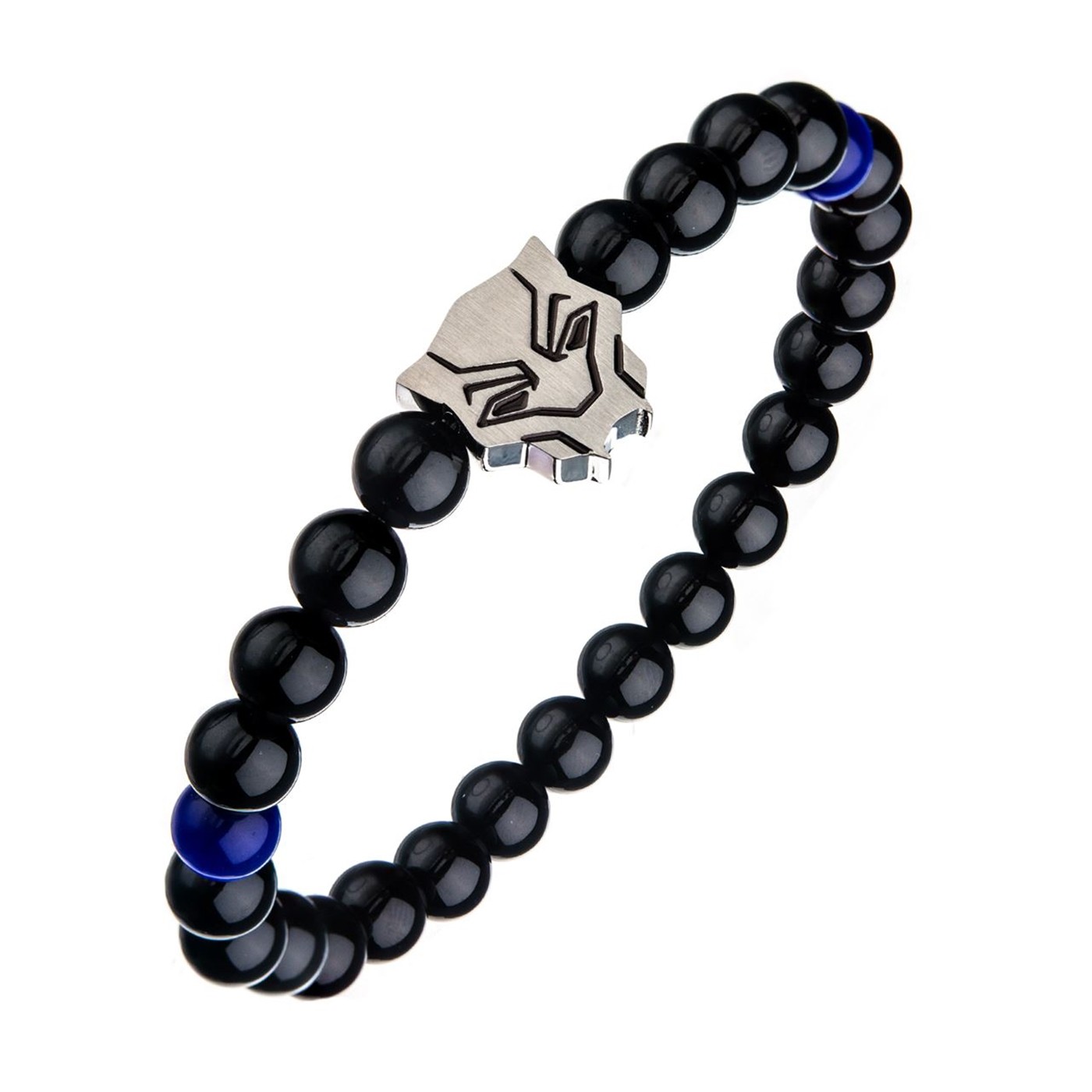 Black Panther Charm W/Natural Beads Bracelet