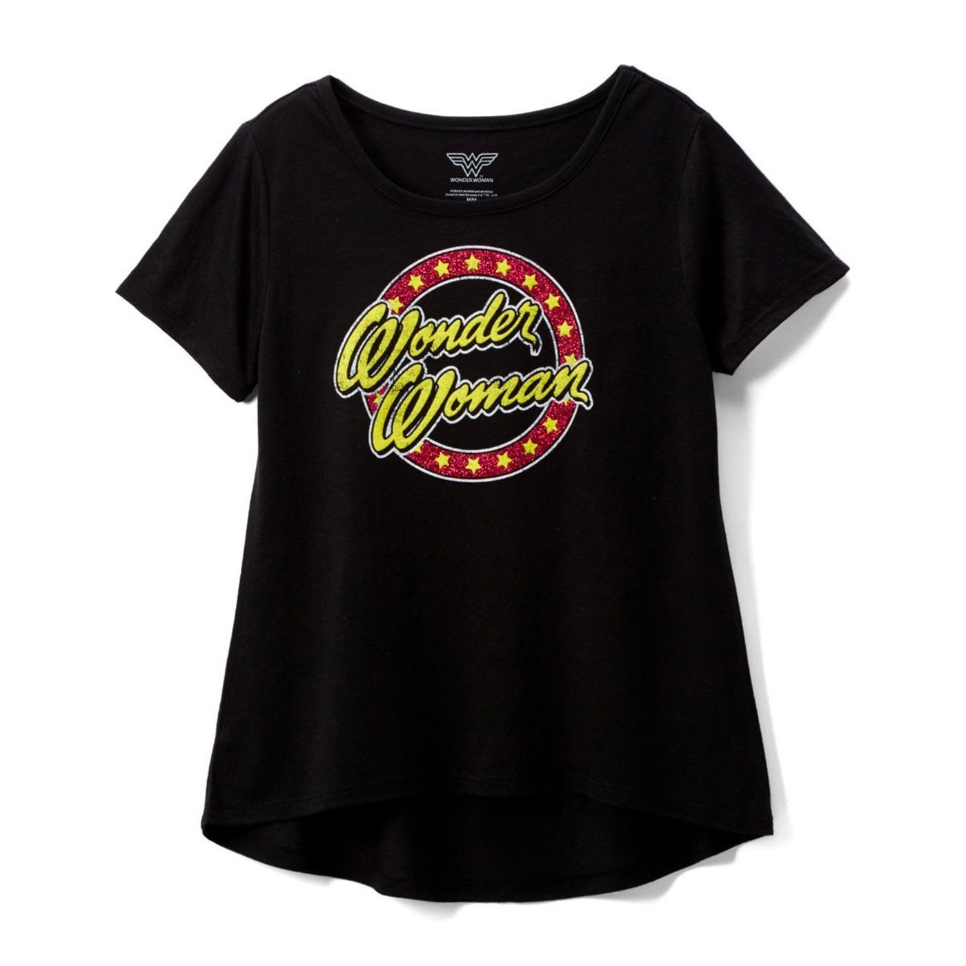 Wonder Woman Text Glitter Circle DC Girl's T-shirt