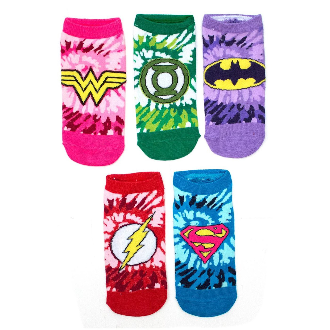 DC Comics Tye Dye Girls 5 Pair Low Cut Socks