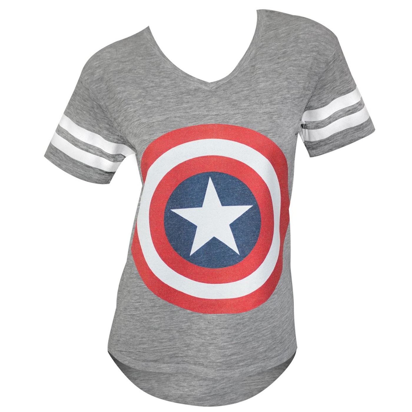 Captain America Symbol Juniors Varsity Athletic Grey T-Shirt