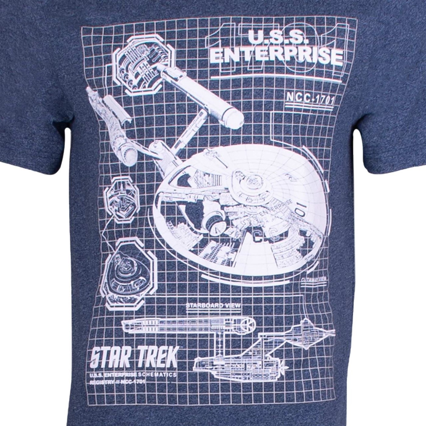 Star Trek U.S.S. Enterprise Schematic Designs Men's Blue Heather T-Shirt