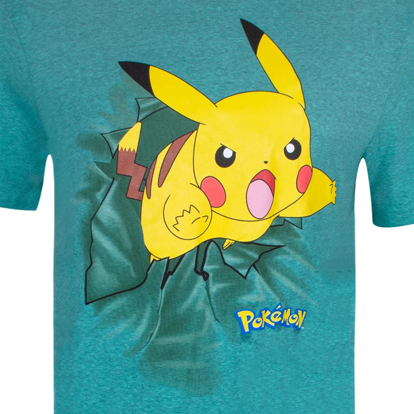 Pokemon Pikachu Jump Attack Men's Blue-Green T-Shirt
