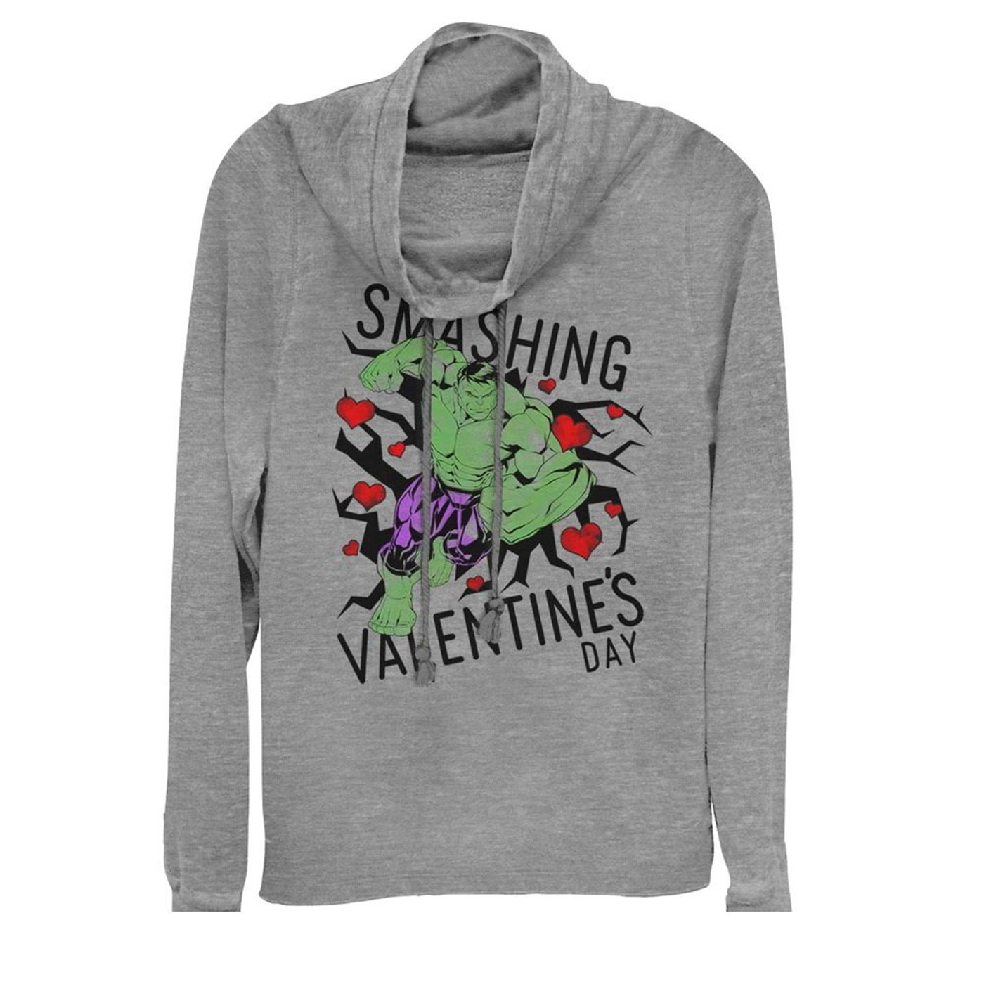 Valentine's Day Hulk Smashing Cowl Neck Women's Sweatshirt