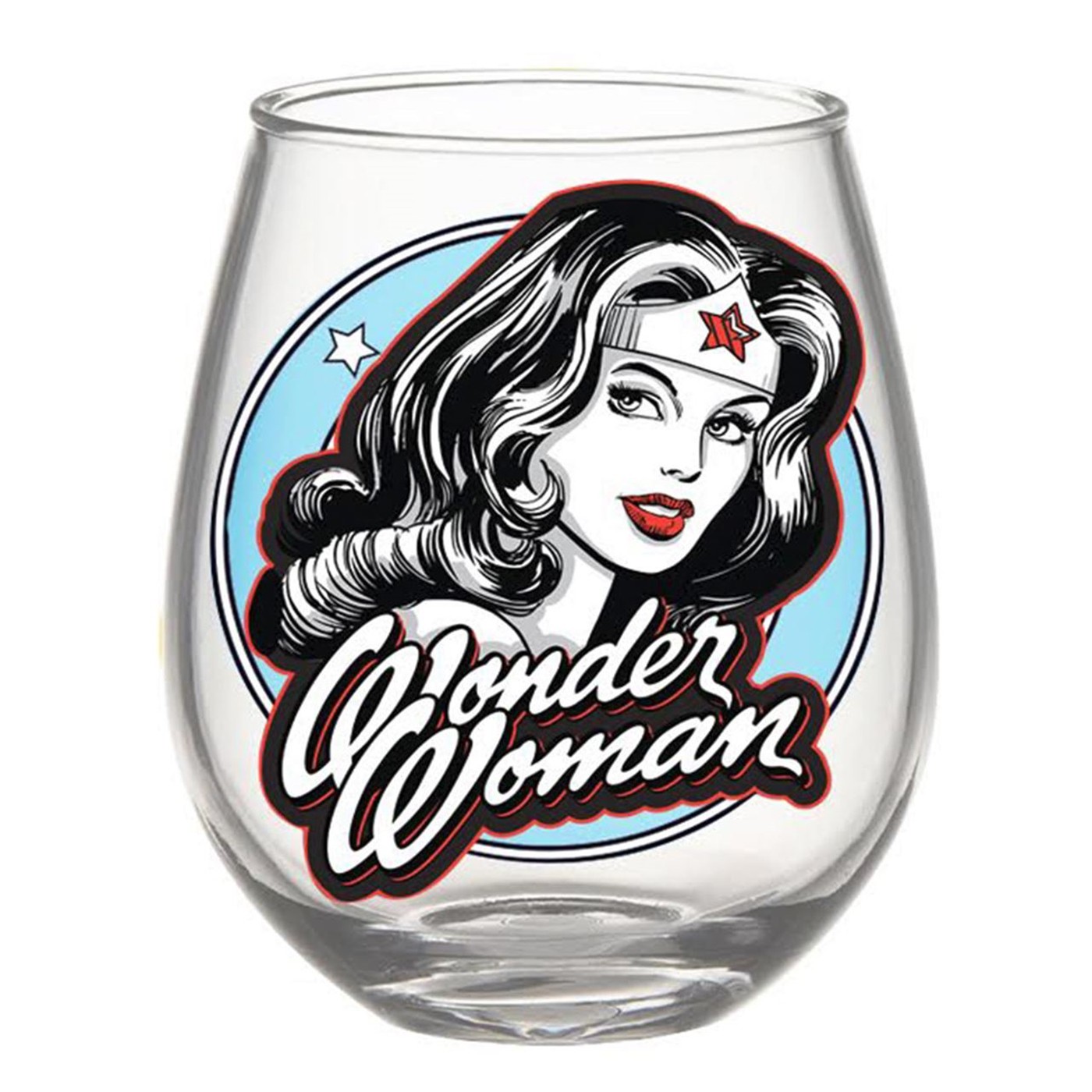 Wonder Woman Black and White 20oz Stemless Glass