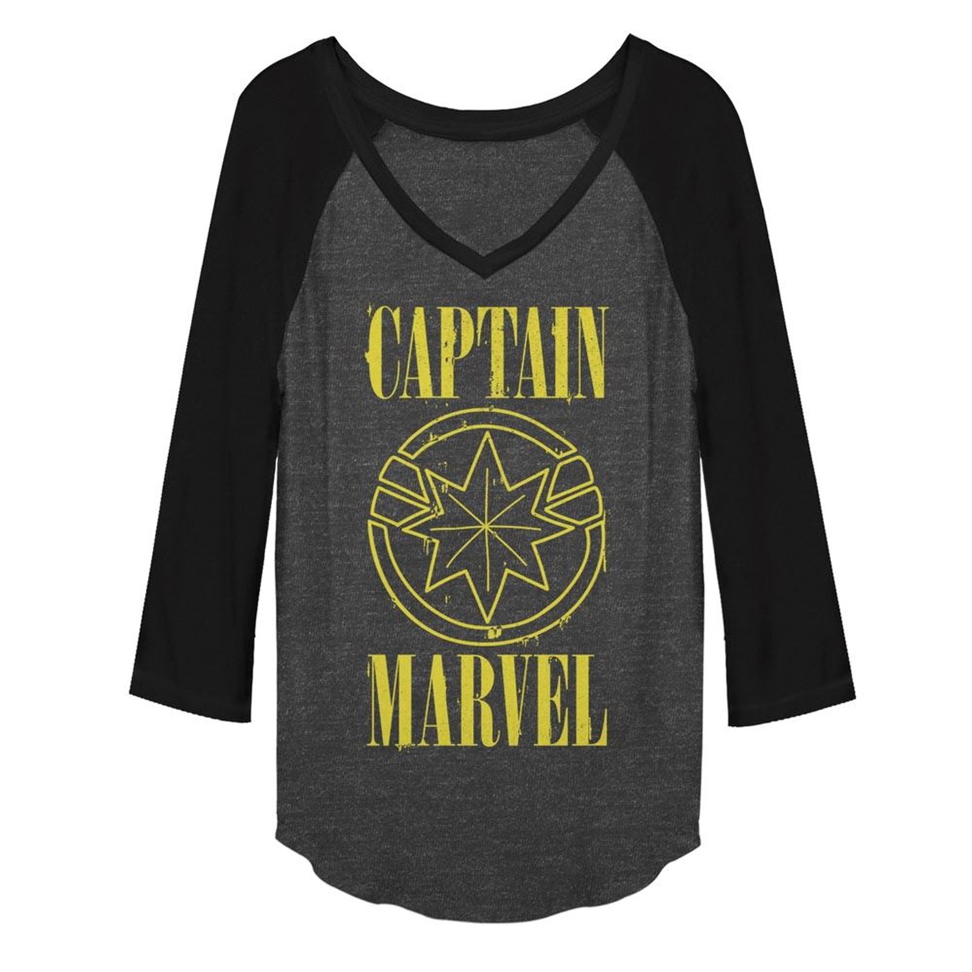 Captain Marvel Stained Star Symbol Women's V-Neck Raglan T-Shirt