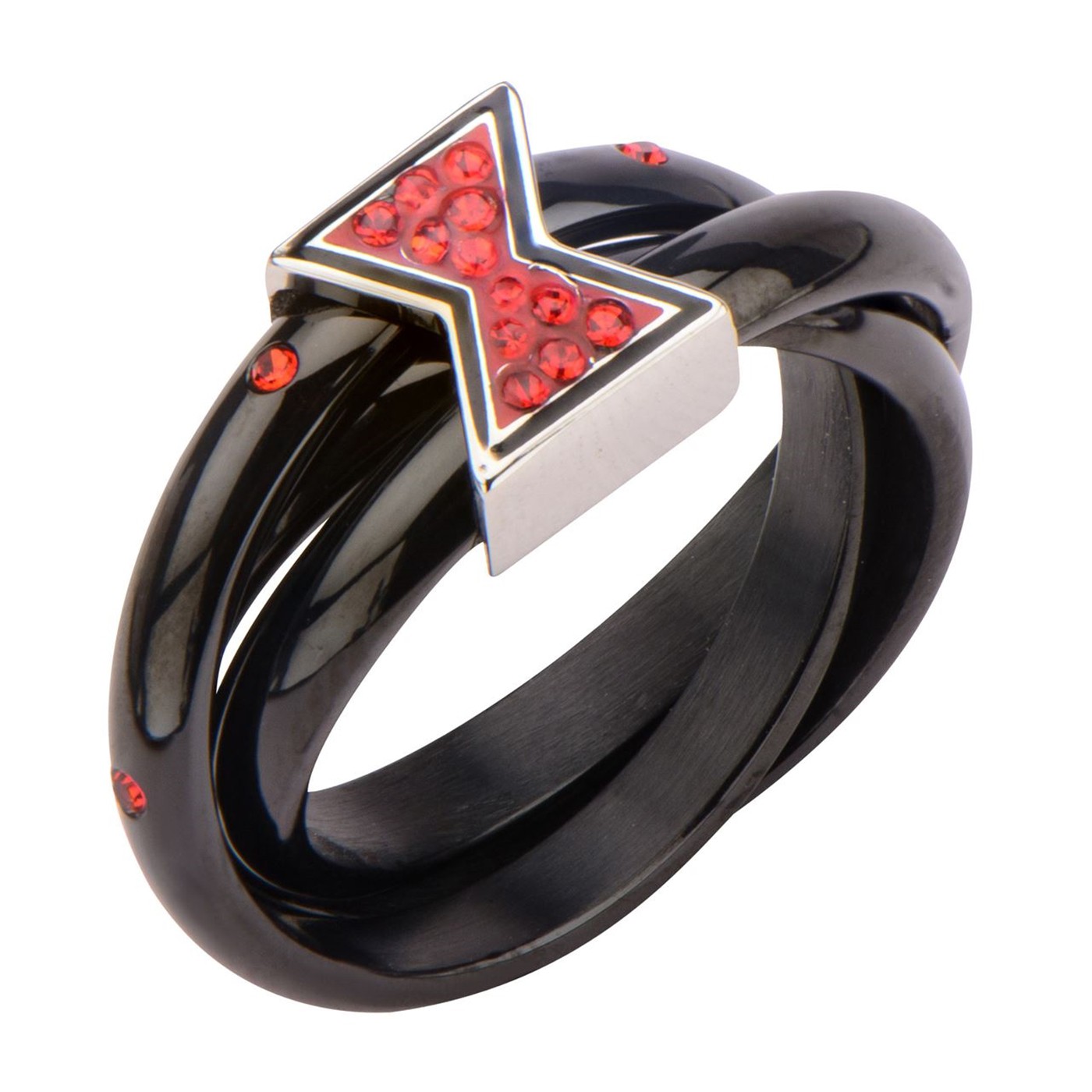 Black Widow Symbol Ring with Red Gems
