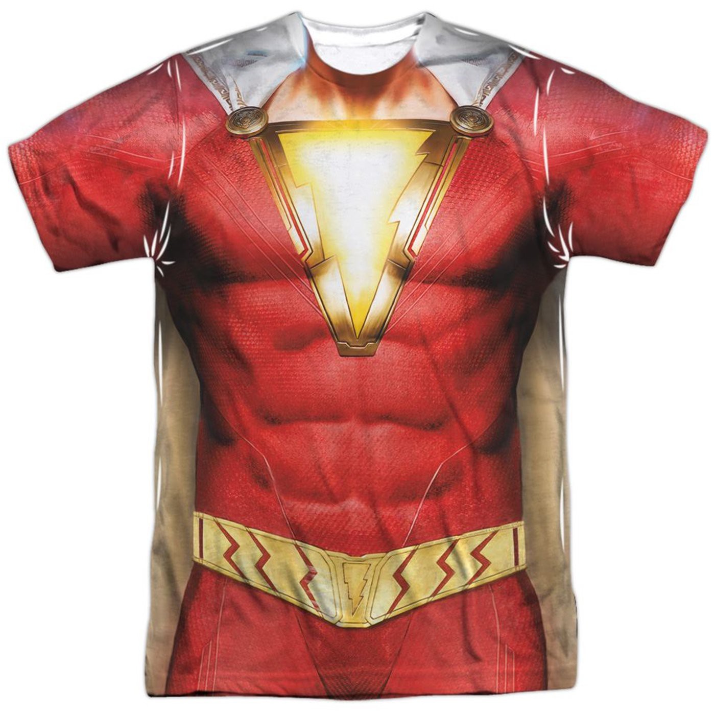 Shazam Movie Costume Uniform Sublimated Front and Back Print Men's T-Shirt