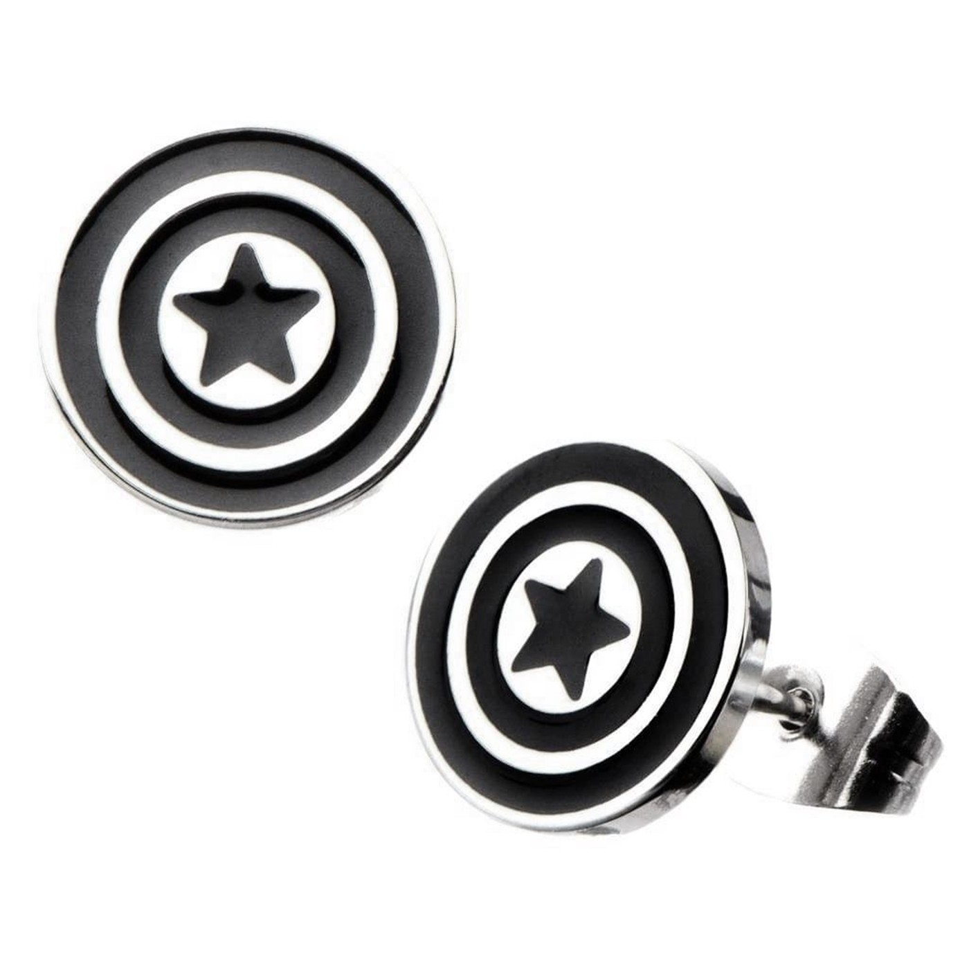 Captain America Shield Silver and Black Earring