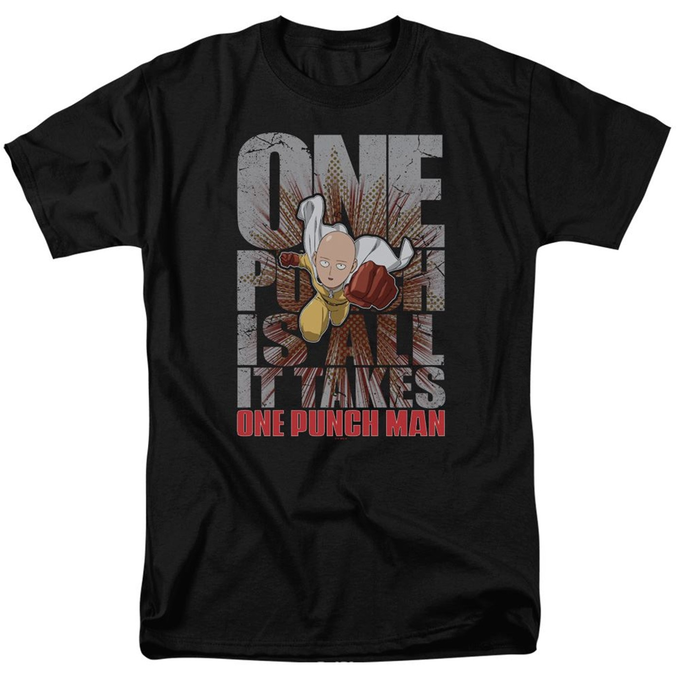 One Punch Man One Punch Is All It Takes Men's Black T-Shirt