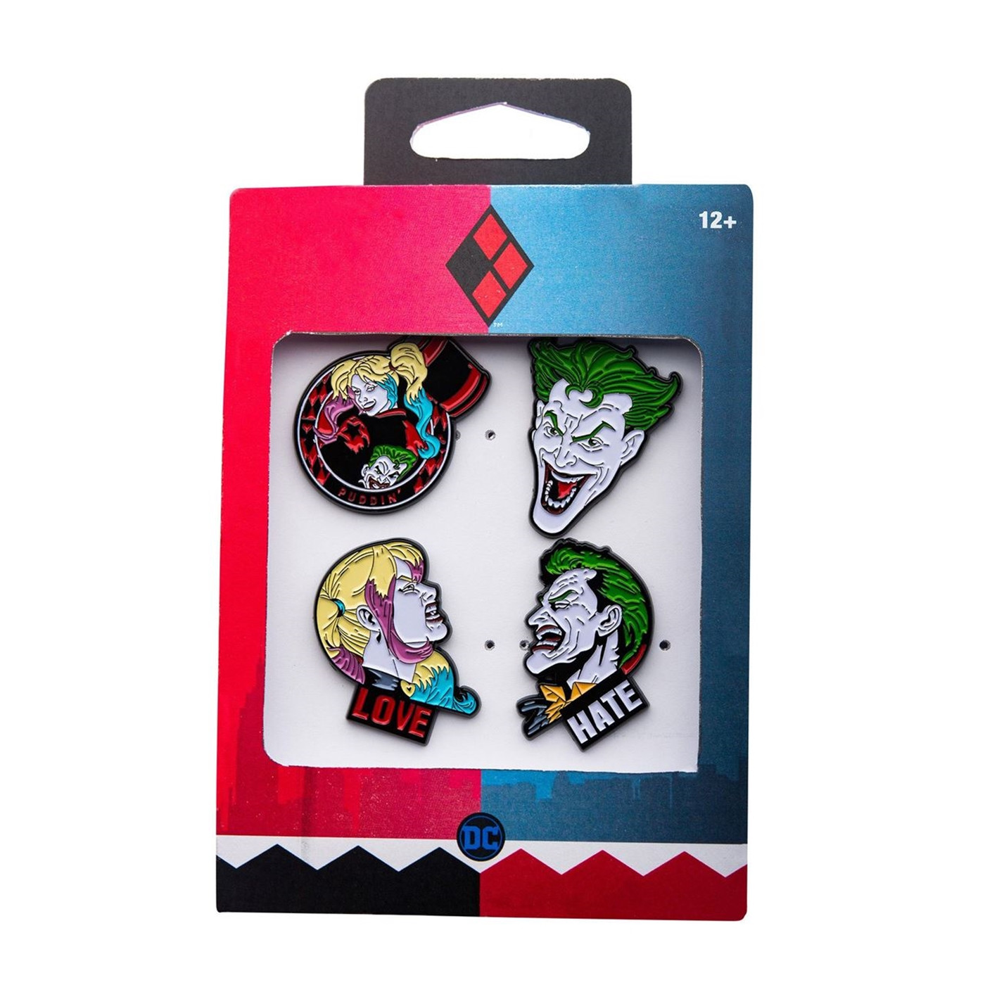 Joker and Harley Quinn Face 4-Piece Enamel Pin Set