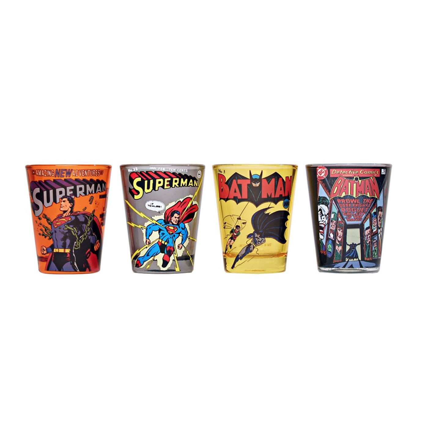 DC Comics Batman and Superman Comic Covers Shot Glass Set