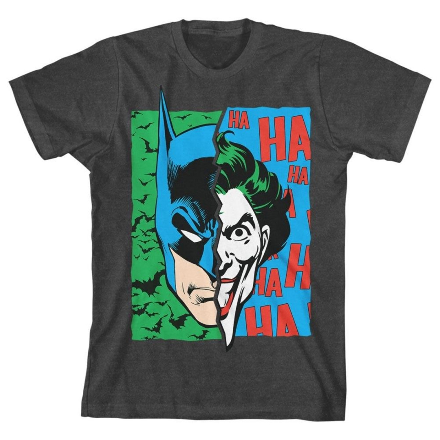 Batman and Joker Split Face Graphic T-Shirt