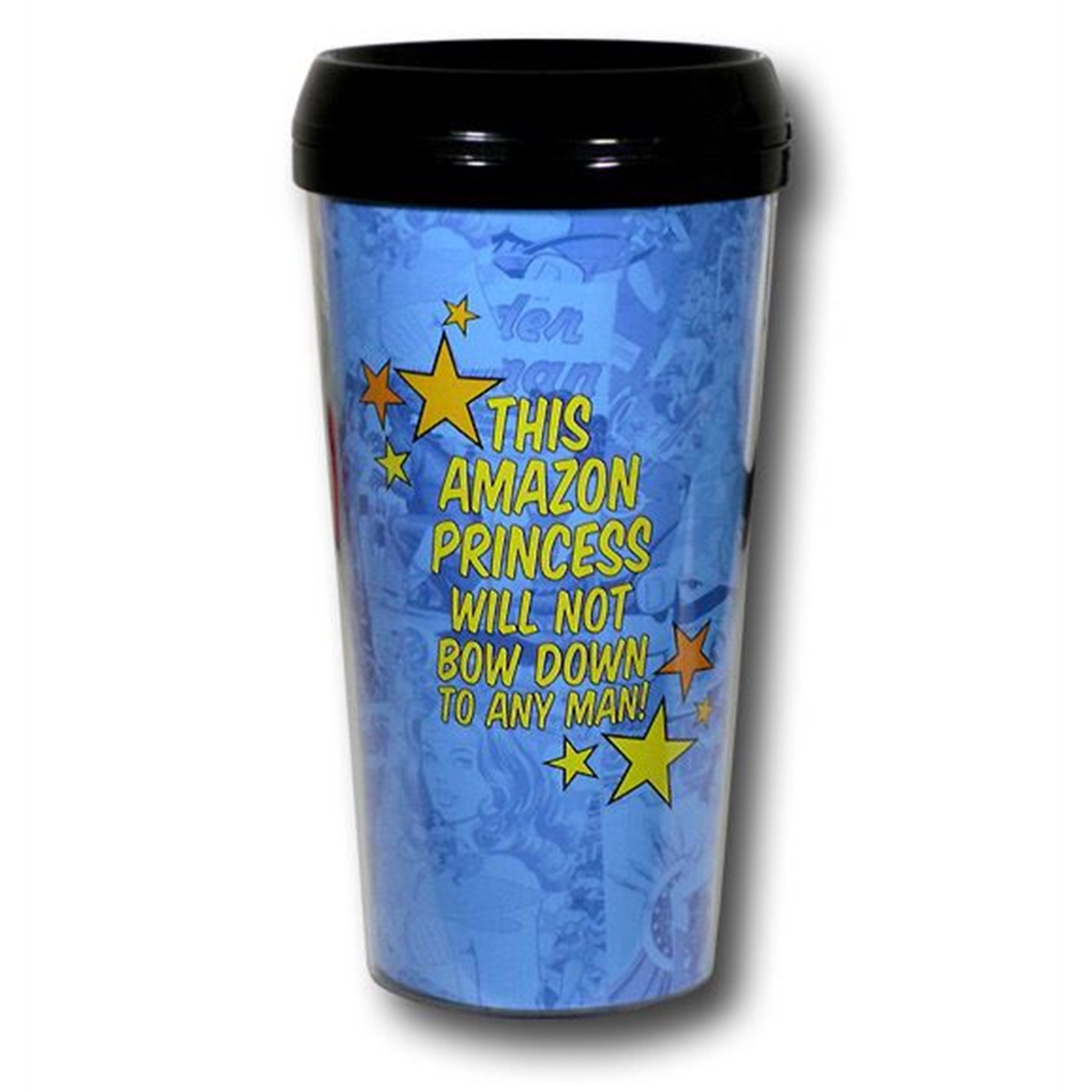 Wonder Woman 16oz Blue Plastic Travel Mug
