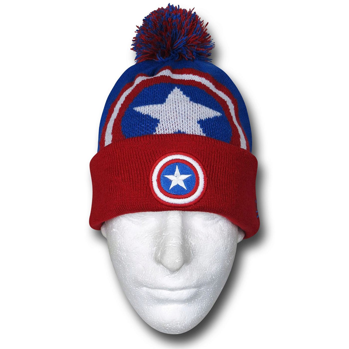 Captain America Shield Symbol Pom Pom Beanie