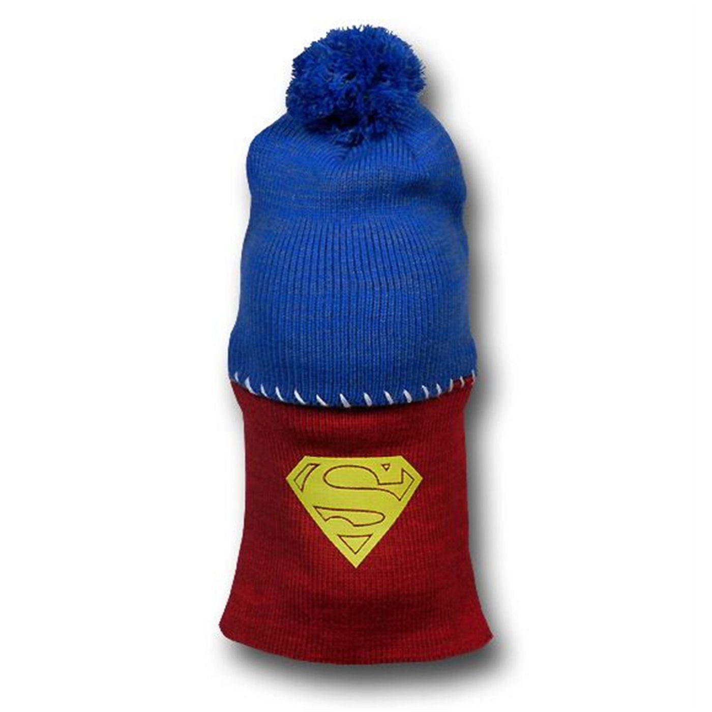 Superman Symbol Blue Pom Pom Beanie with Cape