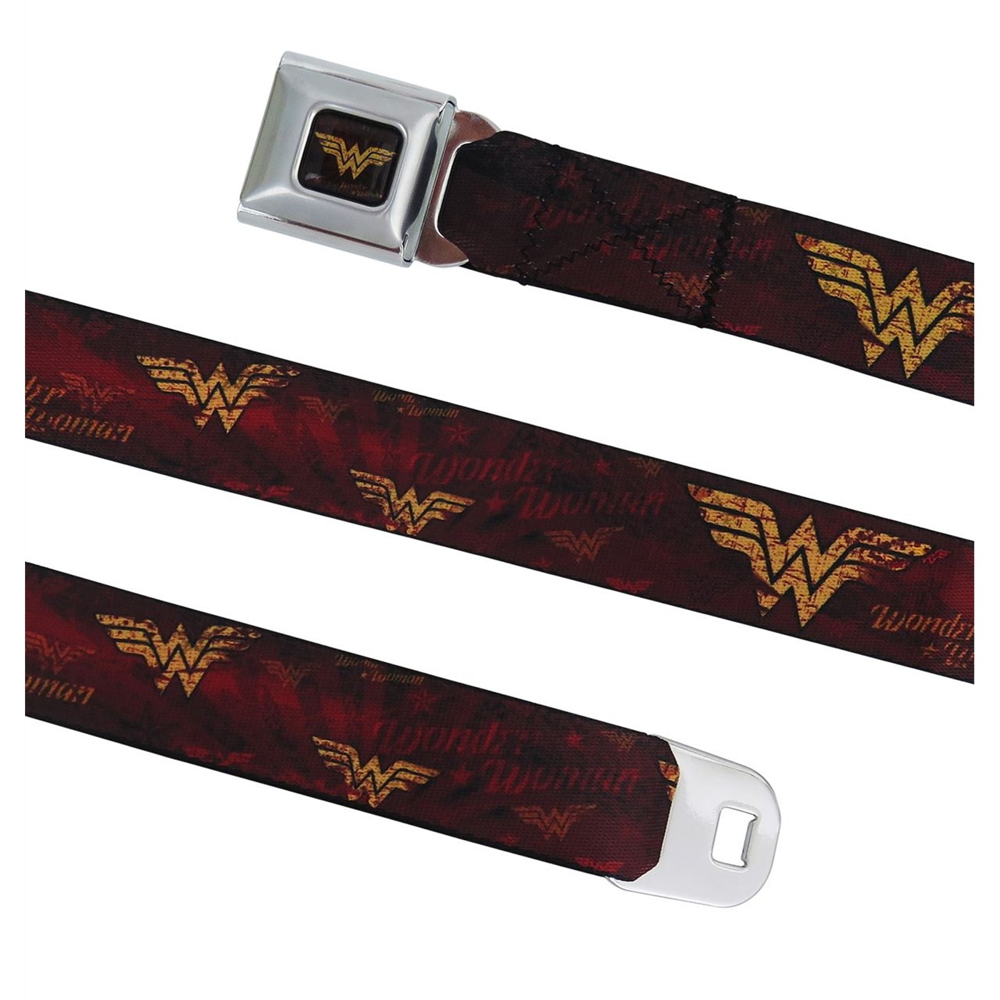 Wonder Woman Logo Distressed Gold & Red Seatbelt Belt
