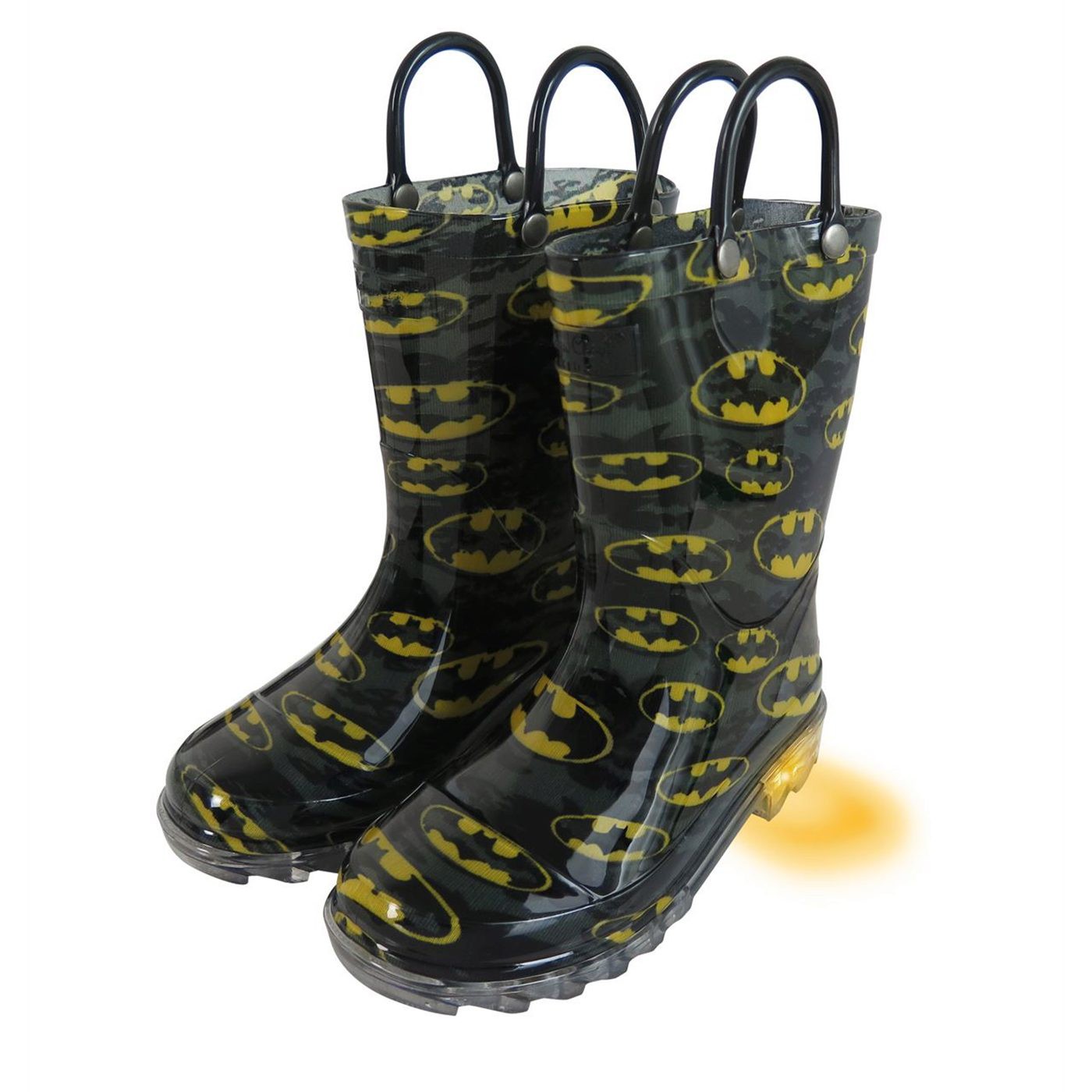 Batman Bat-Signal Night Lighted Kids Rain Boots