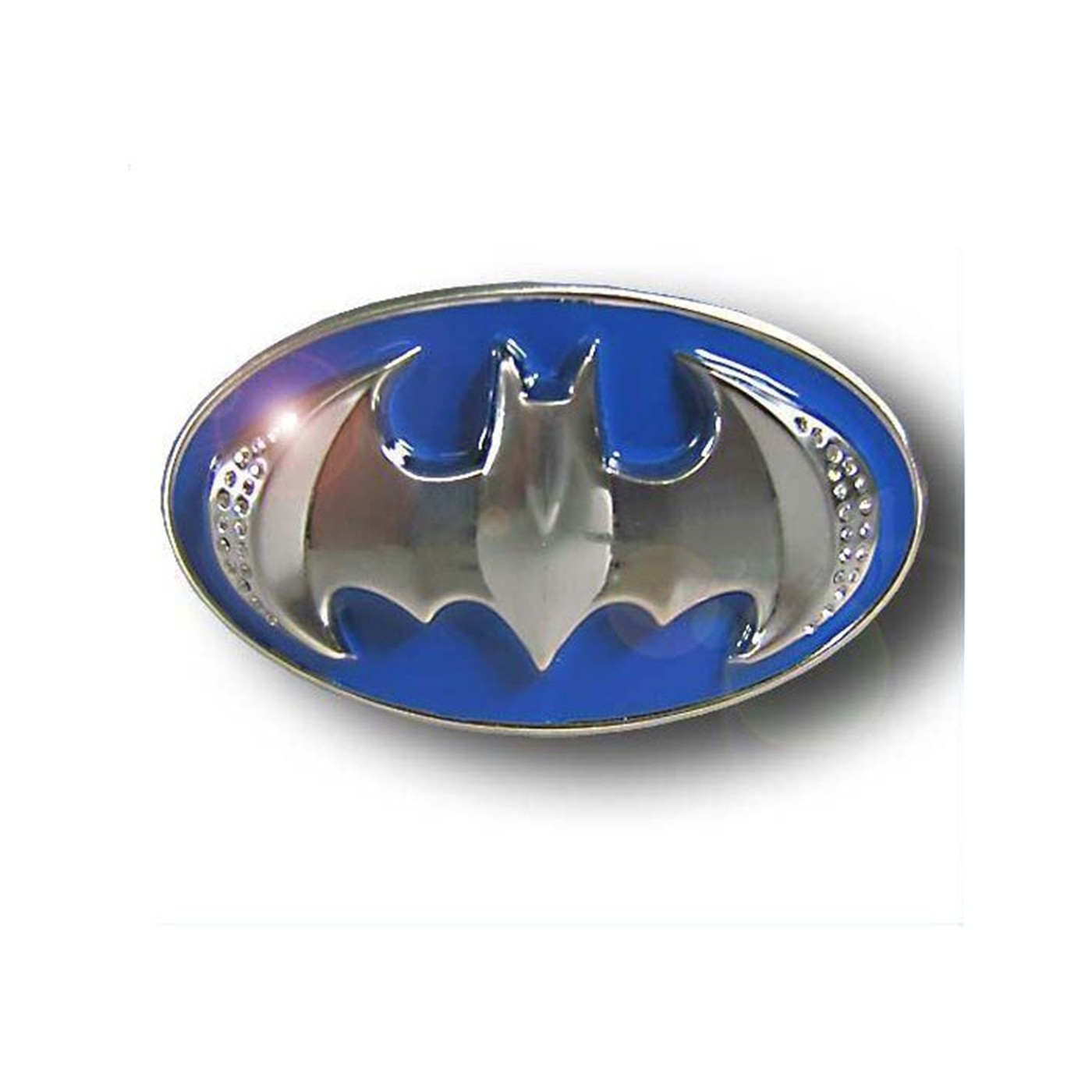 Batman 3D Chrome Symbol Rhinestones Blue Belt Buckle