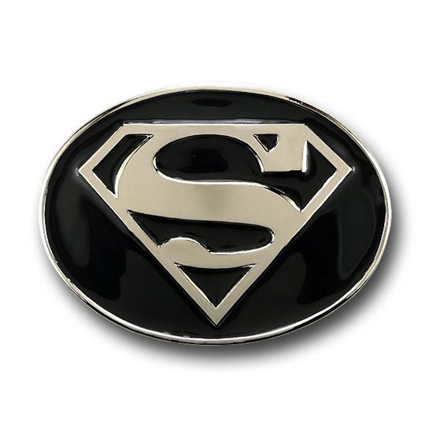 Superman Big Black and Chrome Oval Belt Buckle