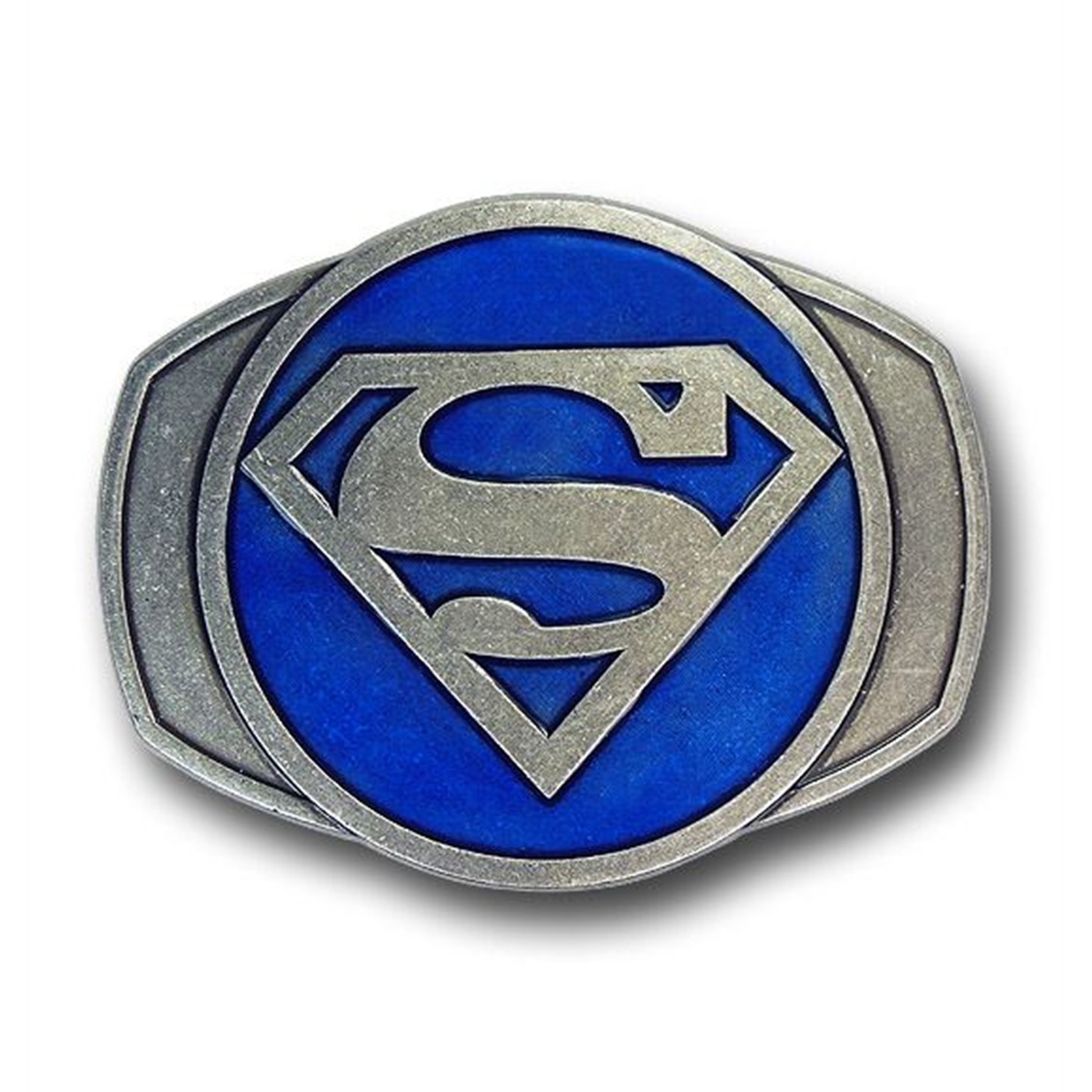 Superman Pewter Symbol on Blue Belt Buckle