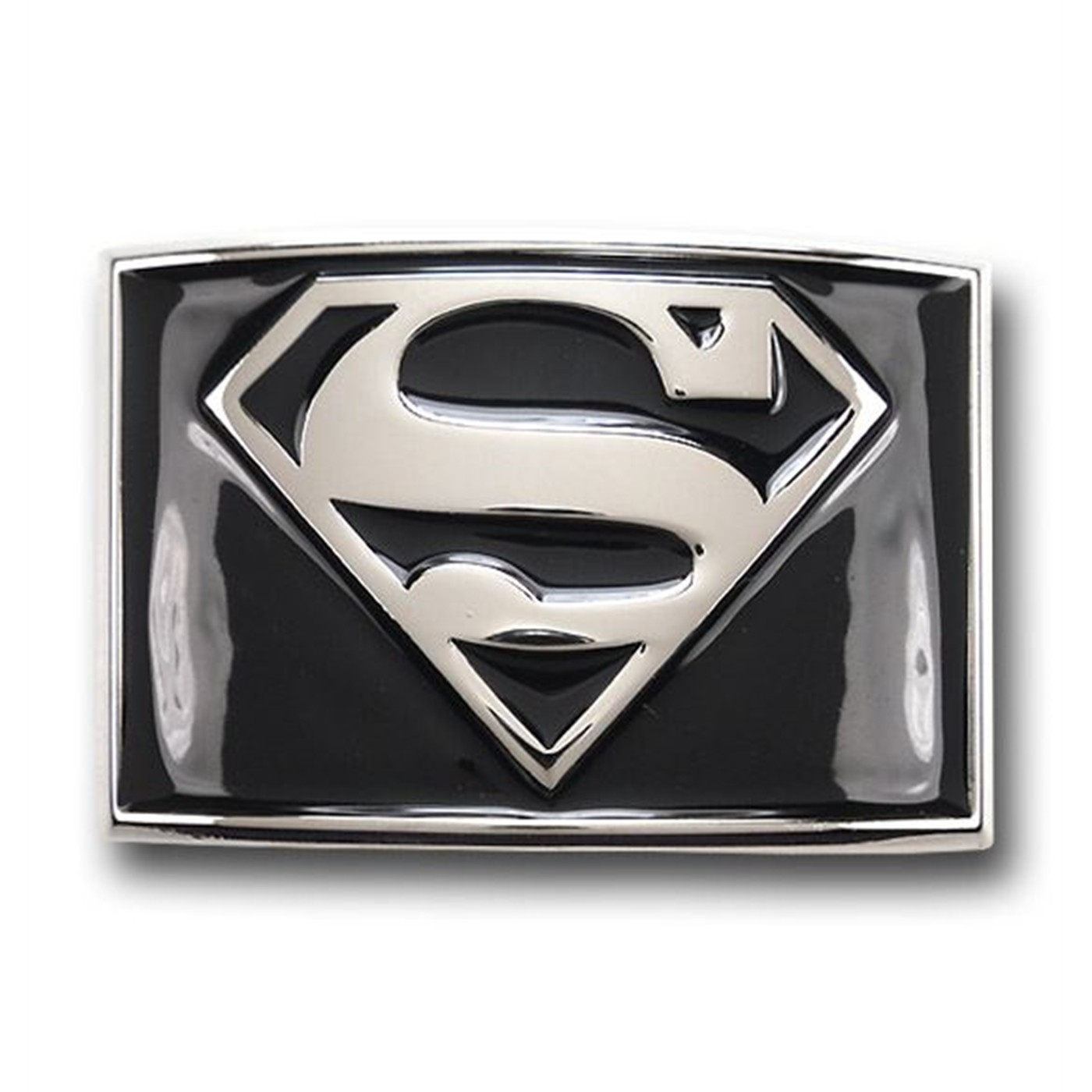 Superman Chrome on Black Rectangle Belt Buckle