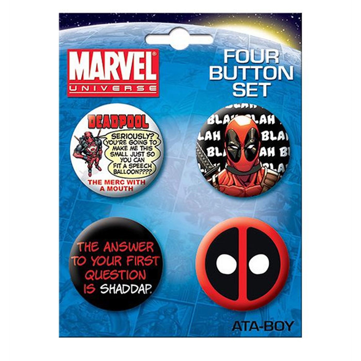 Deadpool Symbol and Shaddap Button Set