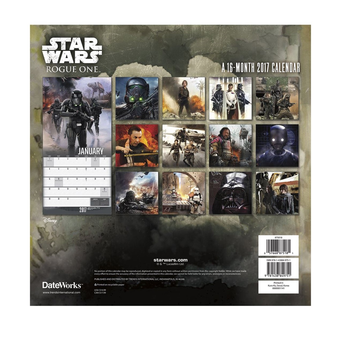 Star Wars Rogue One 2017 Wall Calendar