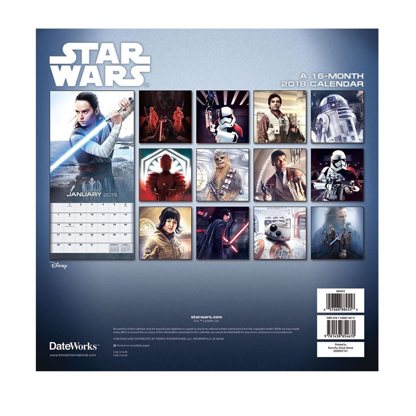 Star Wars The Last Jedi 2018 Calendar