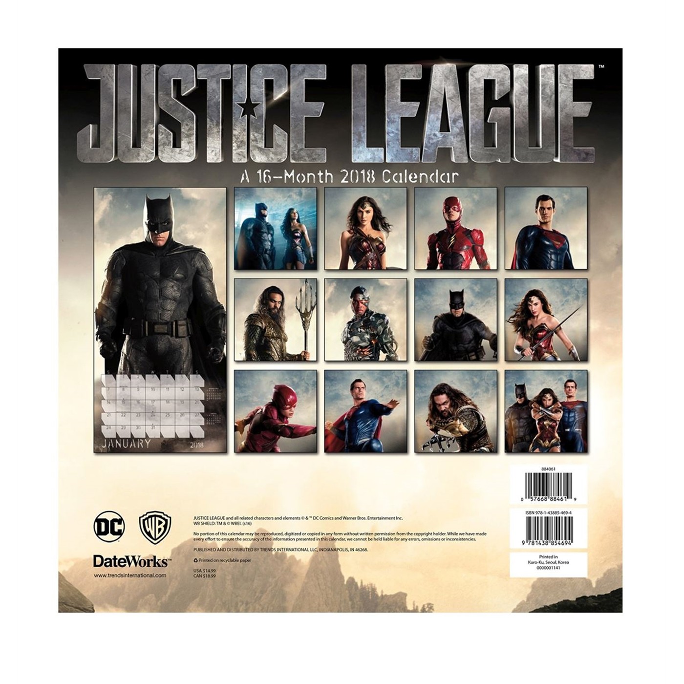 Justice League Movie 16 Month 2018 Calendar