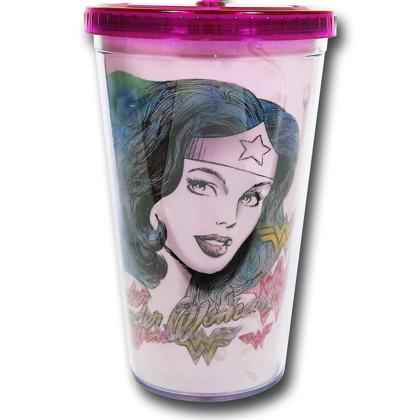Wonder Woman Sketch Cold Cup With Straw