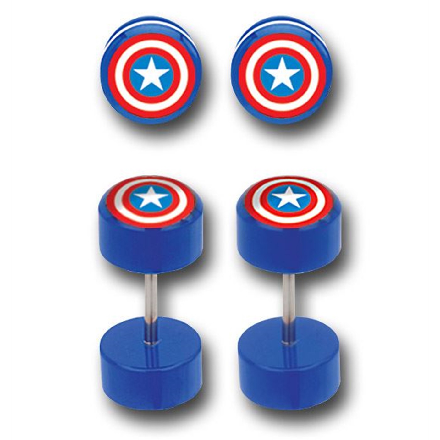 Captain America Shield Earrings Faux Plugs
