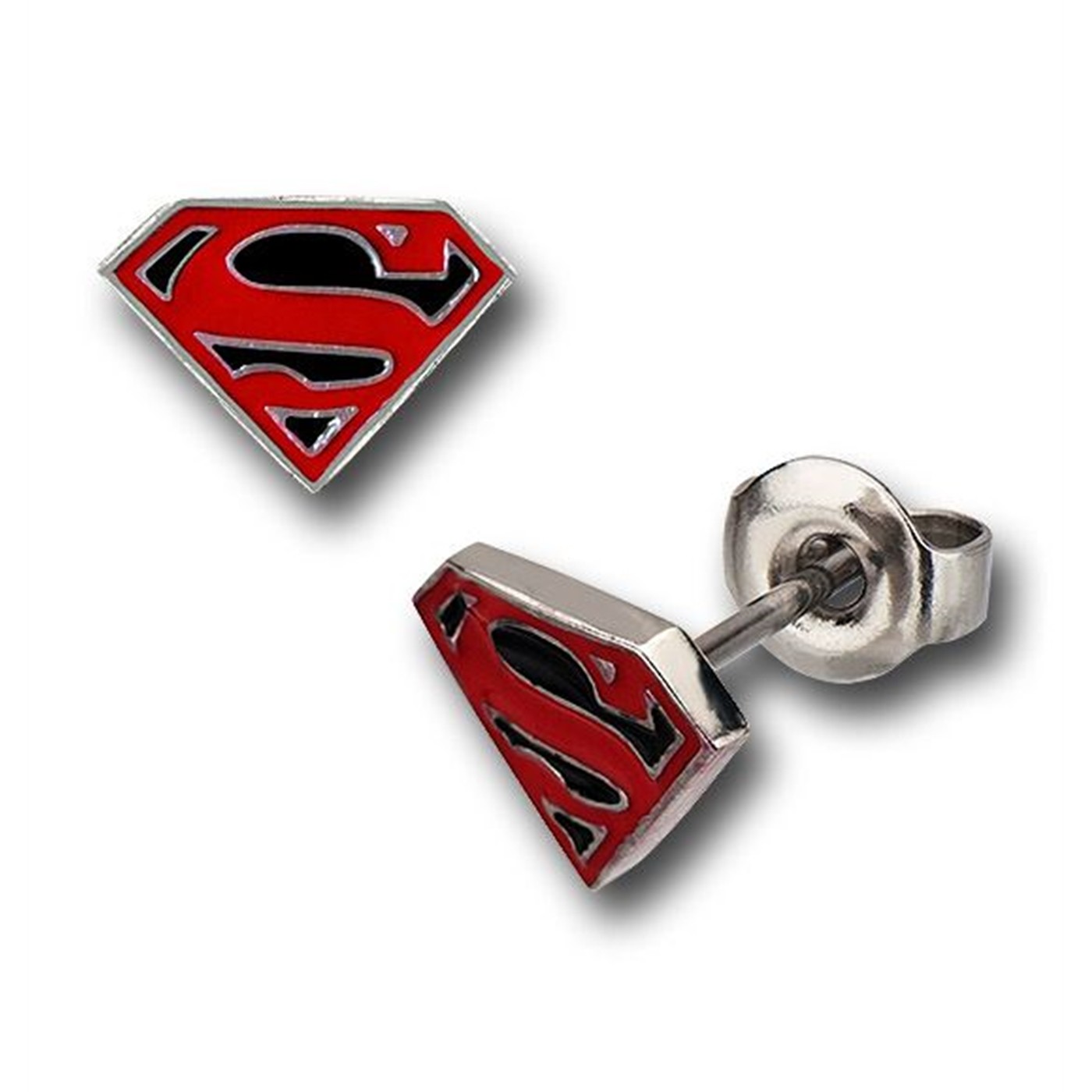 Superman Black and Red Epoxy Symbol Stud Earrings